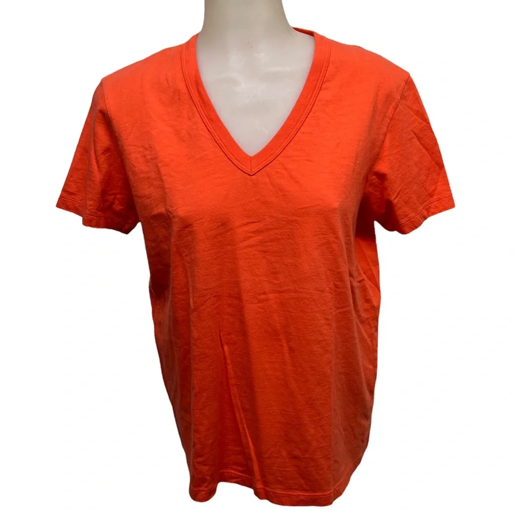 J. CREW T-Shirt bright bold Orange V-Neck Cotton Short Sleeve